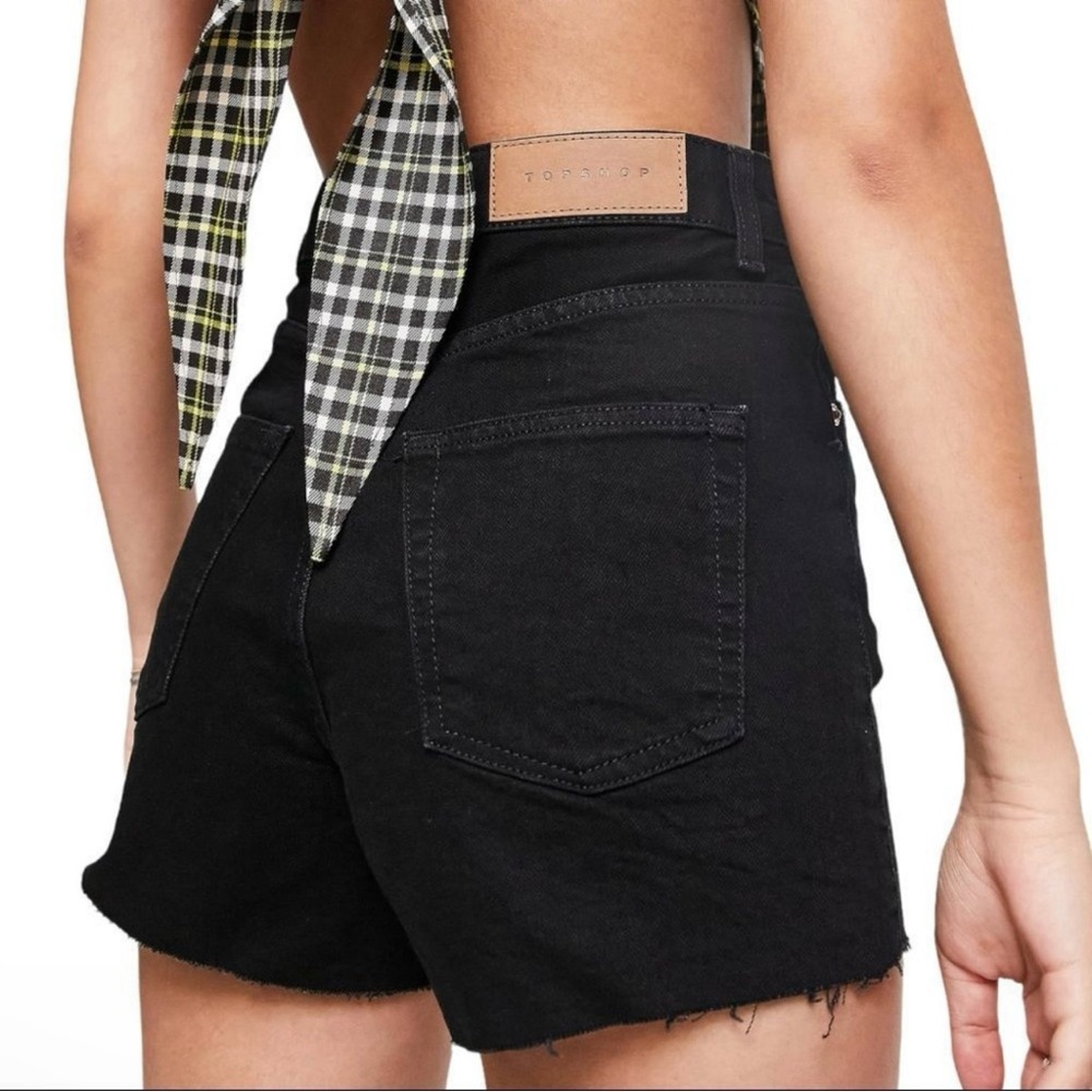 Topshop cut off raw hem denim shorts in black size 6